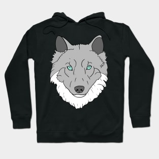 Grey and white Wolf head with blue eyes hand drawn Hoodie
